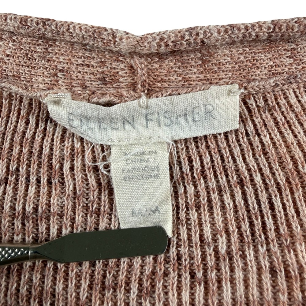 Eileen Fisher Organic Cotton Ribbed V-Neck Bell Sleeve Sweater Pink F18ORQ M - Picture 5 of 7
